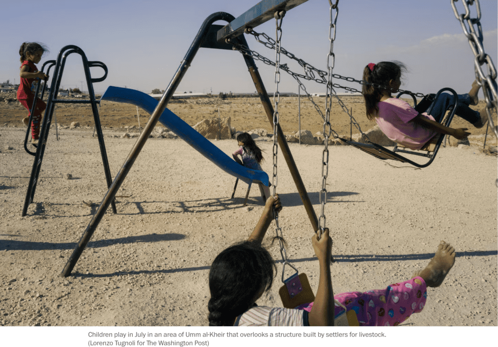 Washington Post - Palestinian children on a village playground in full view of a nearby illegal Israeli settlement in Palestine